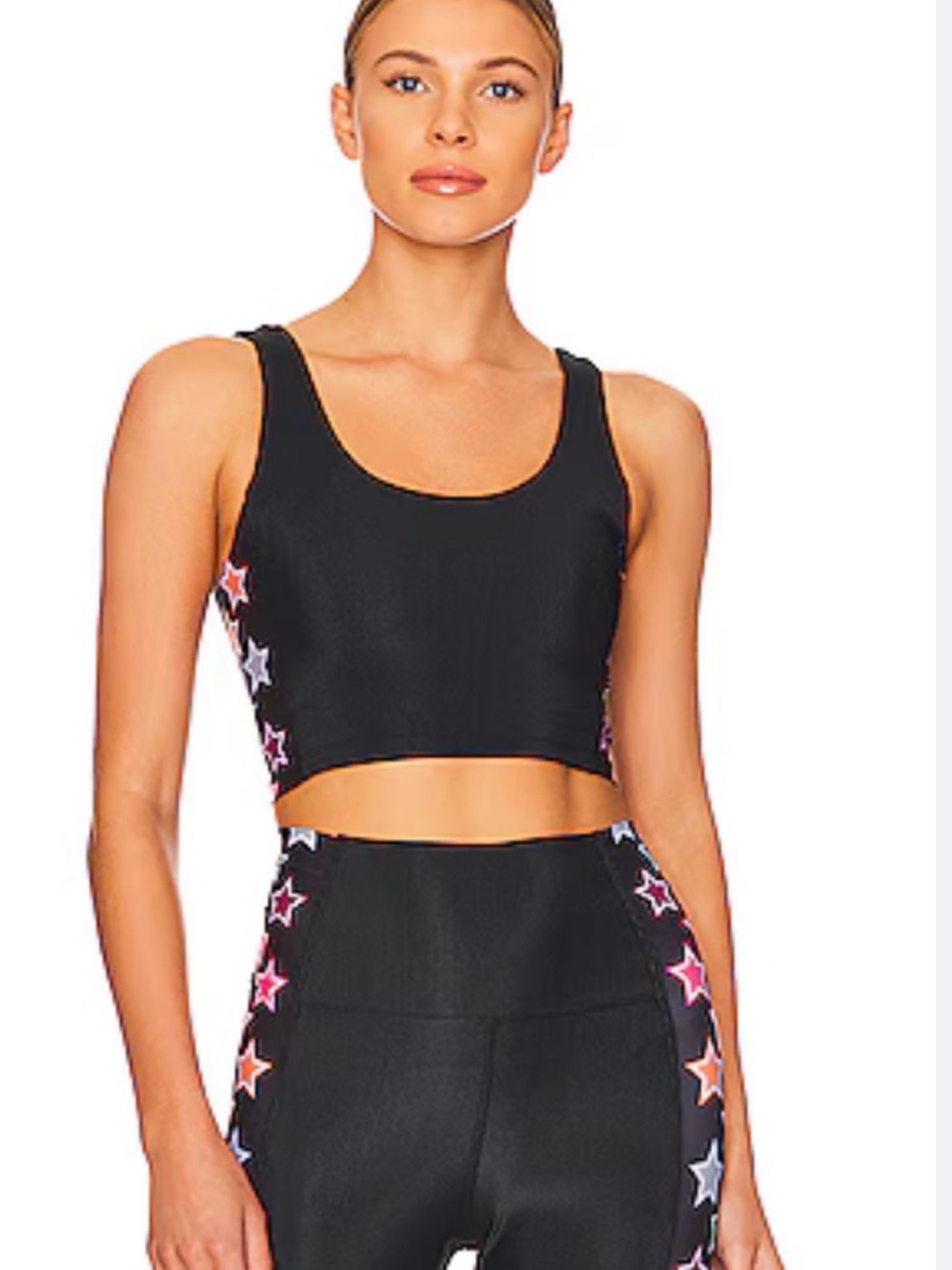 Beach Riot Black Star-Trim Crop Top with Multicolor Stars